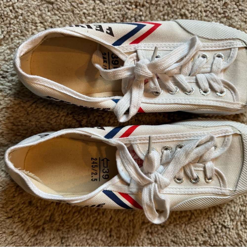 White Canvas Sneakers with Red and Blue Accents